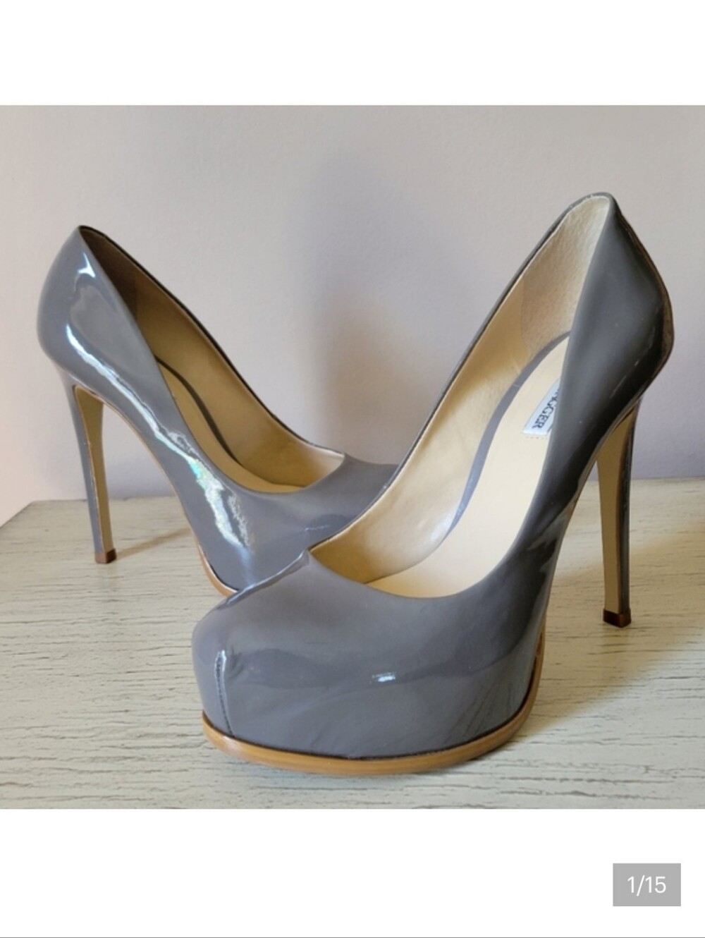 Kelsi Dagger LINZIE  Gray Patent Leather  PLATFORM Stiletto Heels SIZE 7